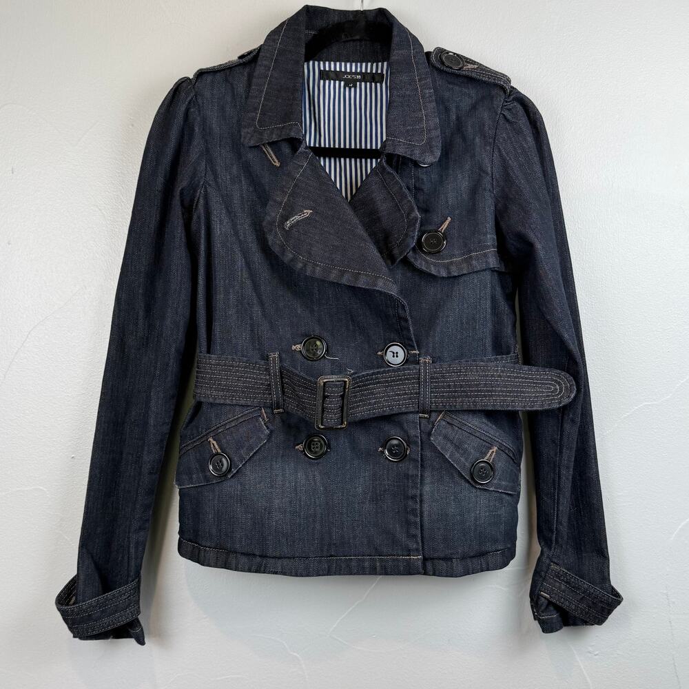 Joe’s Jeans Women’s M Denim Trench Coat Belted Button Front Dark Wash USA